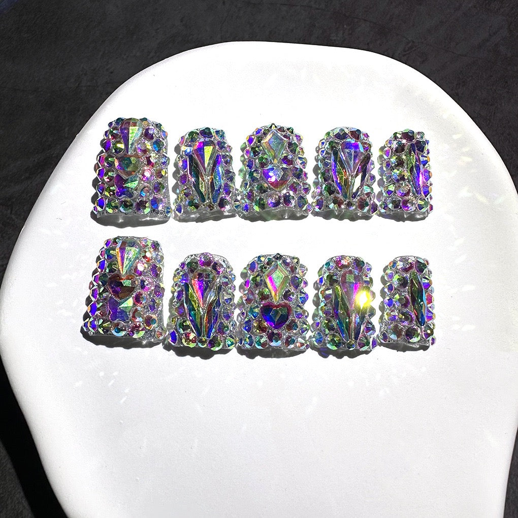 Handmade Full Rhinestone Acrylic Press-On Nails – Luxury Crystal Encrusted Set