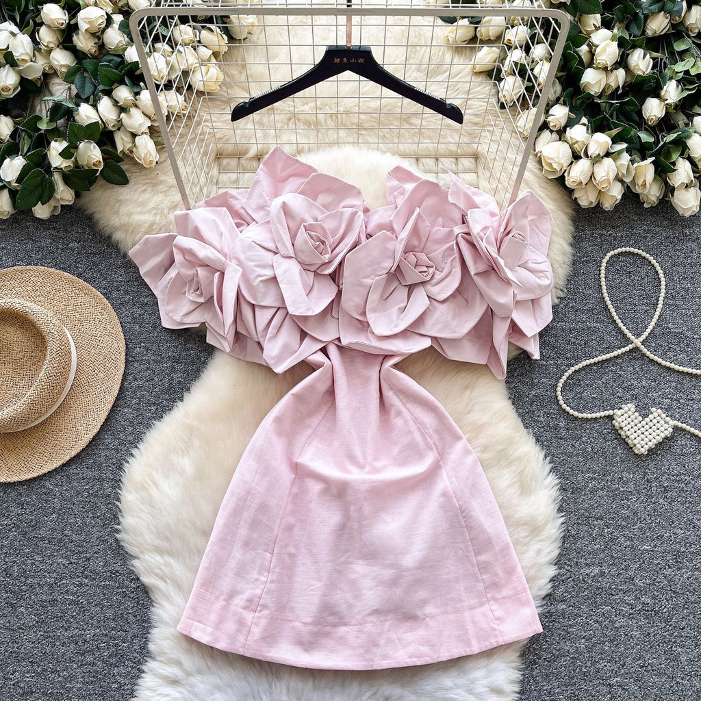 3D floral appliqué blooming roses dress