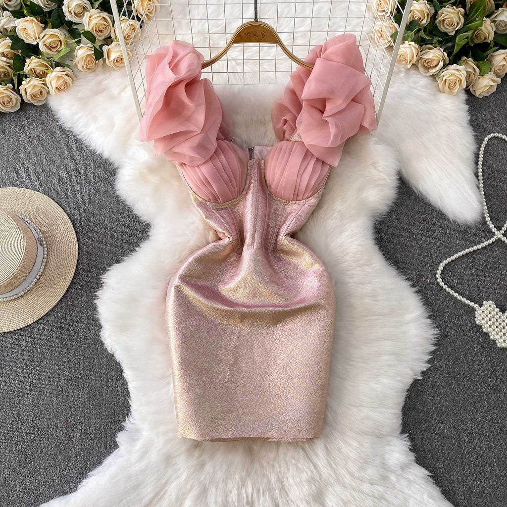 Blush Glam Ruffle Sleeve Mini Dress
