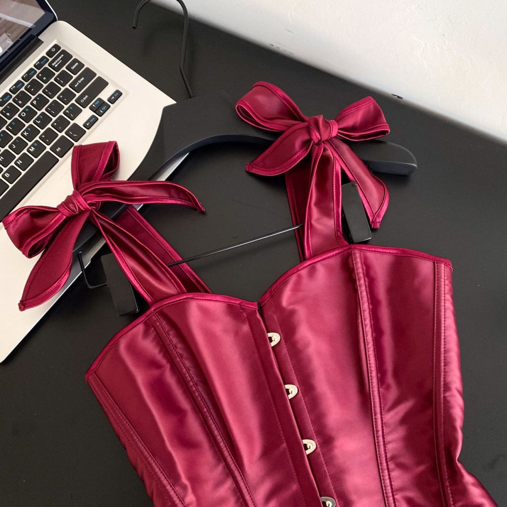 Red Lace up corset Top