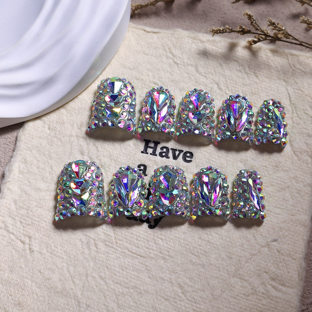 Handmade Full Rhinestone Acrylic Press-On Nails – Luxury Crystal Encrusted Set