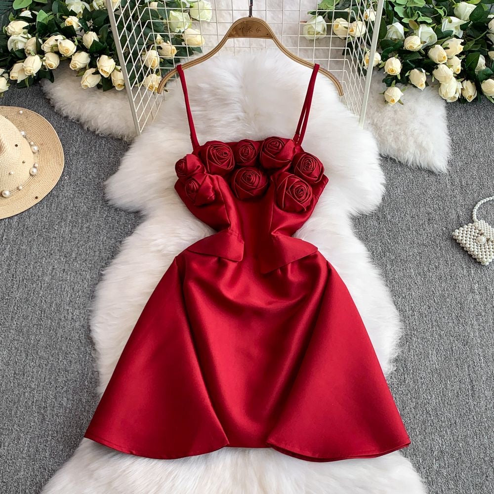 Rosette Romance Satin Mini Dress