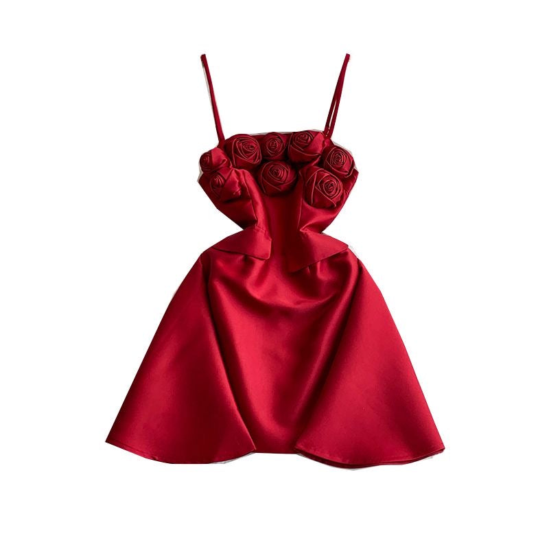 Rosette Romance Satin Mini Dress