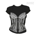 Black corset print summer top