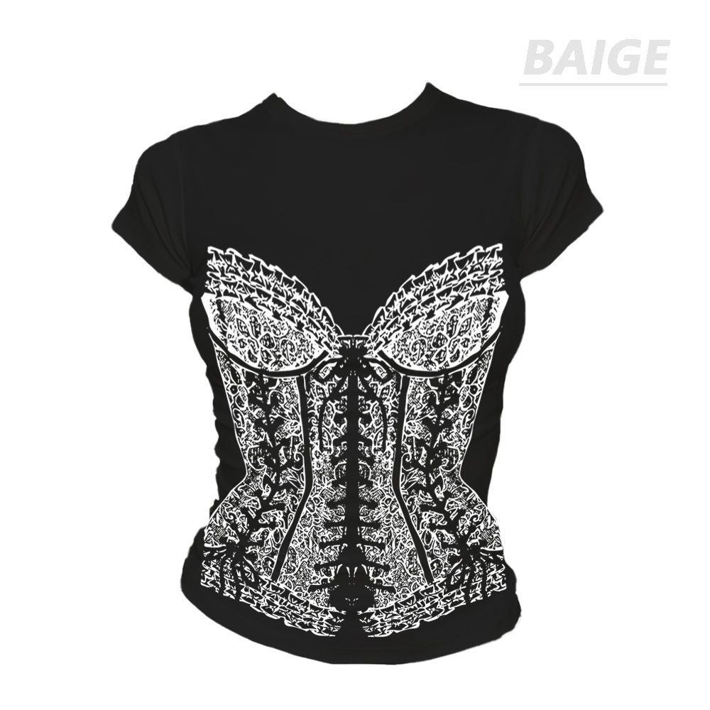 Black corset print summer top