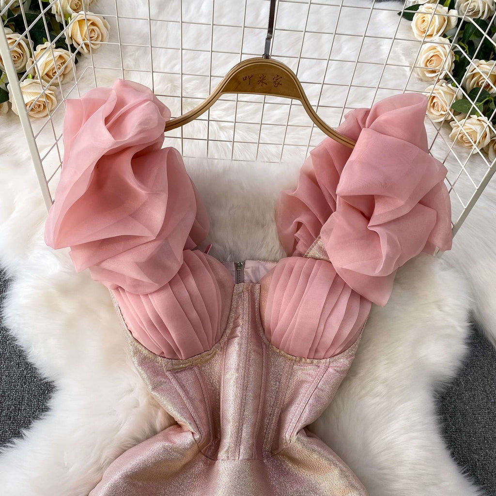 Blush Glam Ruffle Sleeve Mini Dress