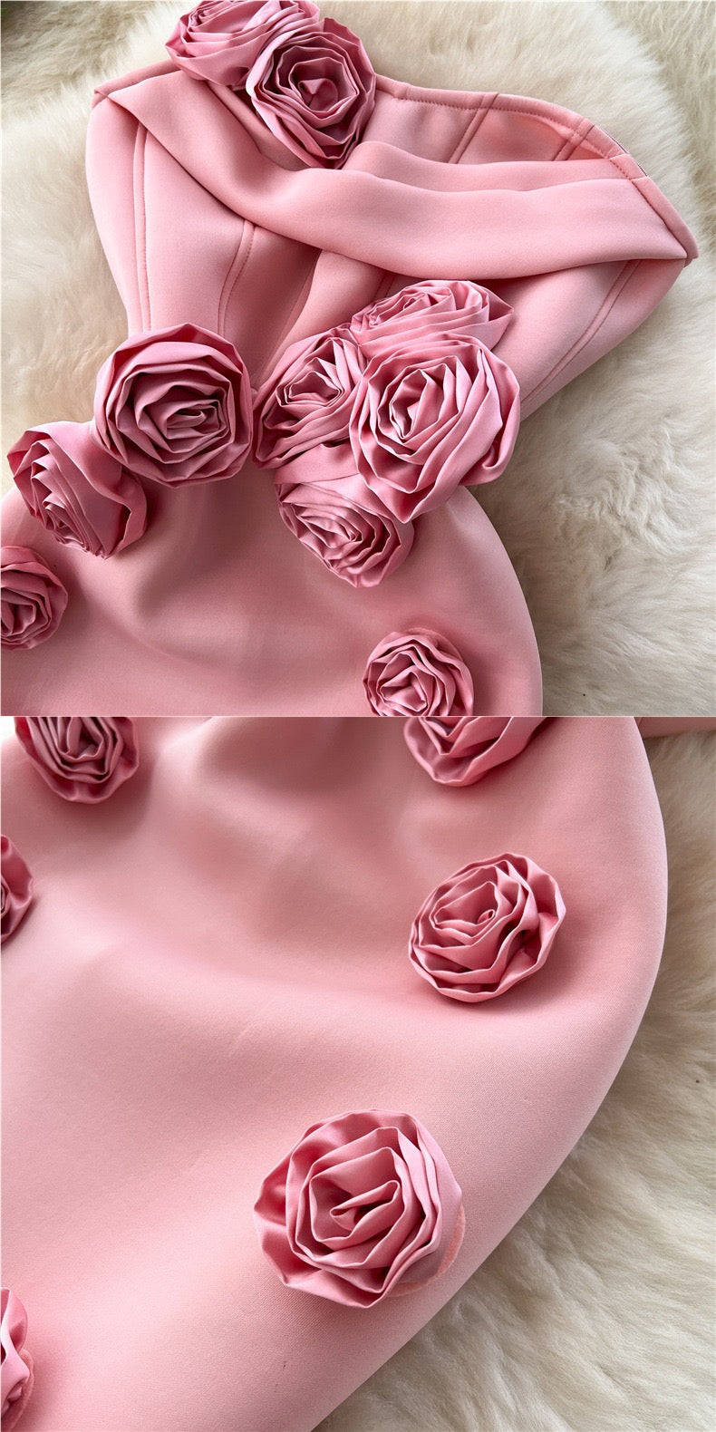 Elegant 3D Rose Strapless Midi Dress