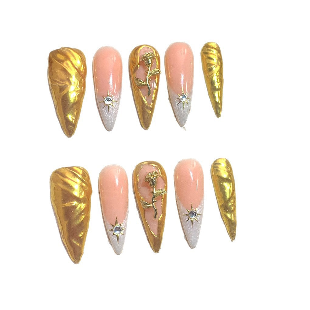 Goldie handmade press on nails -Stiletto