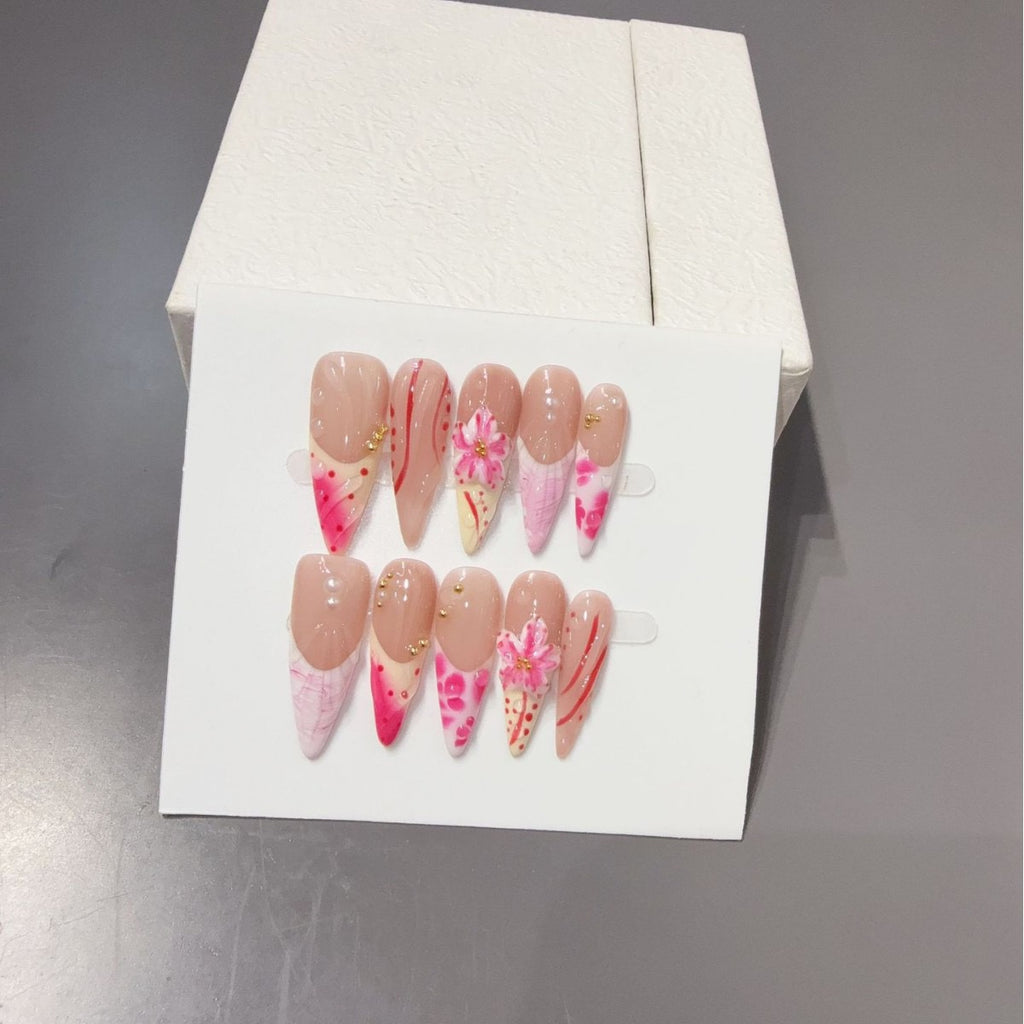 Stiletto Acrylic handmade nails -Pink