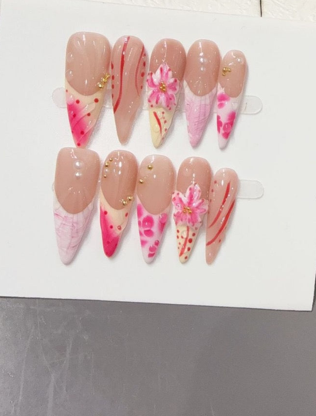 Stiletto Acrylic handmade nails -Pink