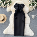 Elegant 3D Rose Strapless Midi Dress – Bodycon Party Evening Dress