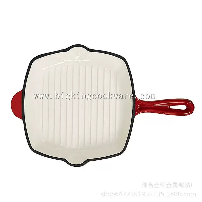 Cream Square Cast Iron Grill Pan / Griddle Pan