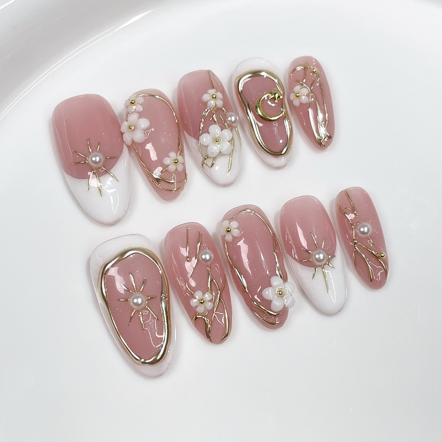 Encrusted Nude Acrylic Nails -Oval