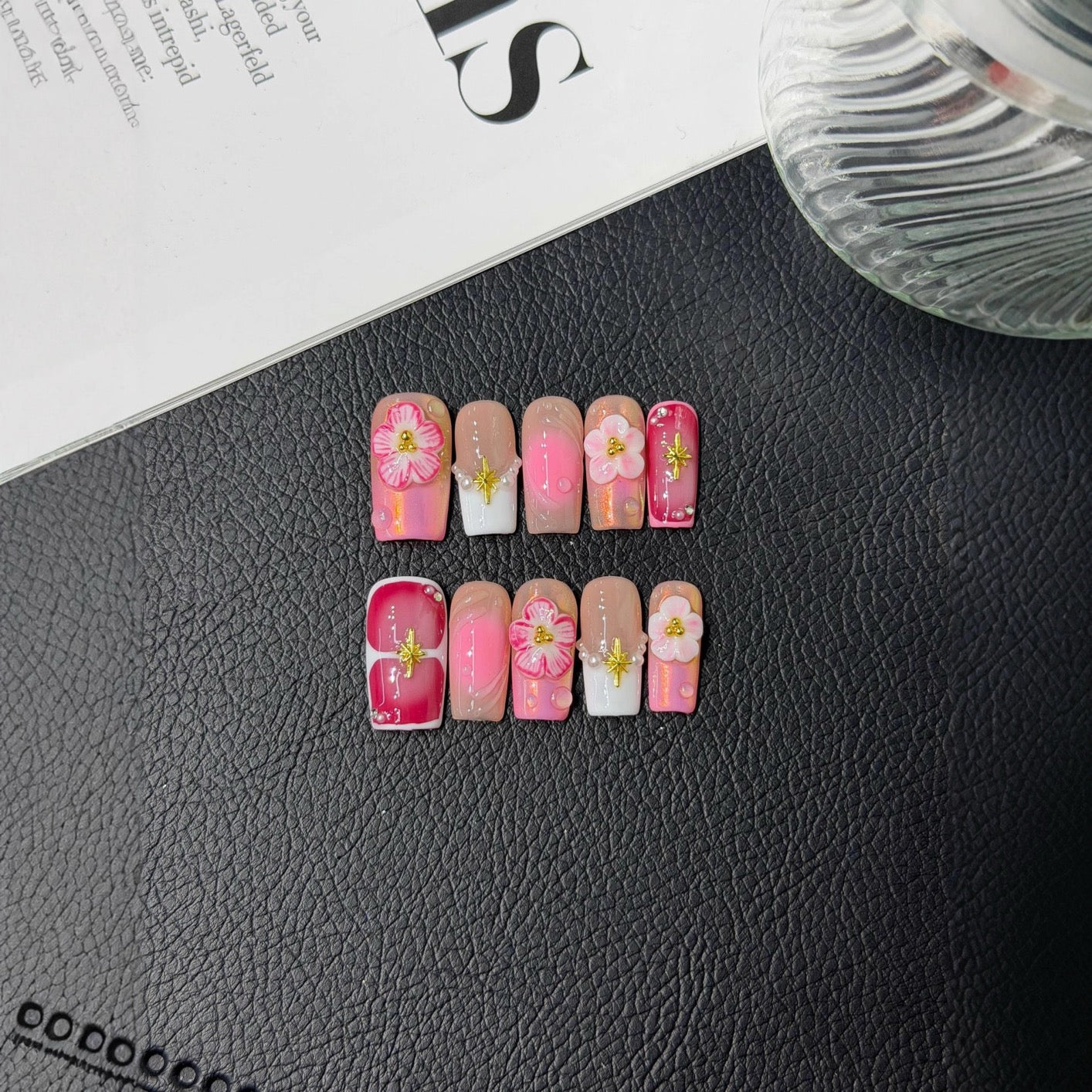 Pretty in pink 3D flower handmade acrylic personal nails