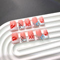 Handmade Love Letter Acrylic Press-On Nails – XO, Kiss Print, Rhinestone Accent Set