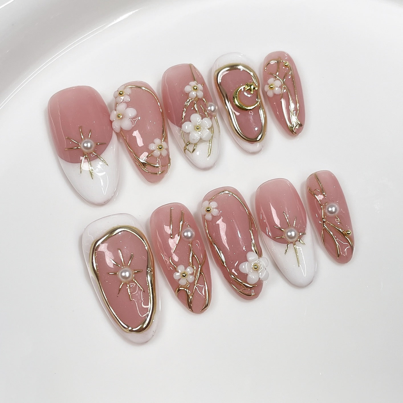 Encrusted Nude Acrylic Nails -Oval