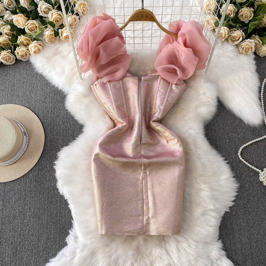 Blush Glam Ruffle Sleeve Mini Dress