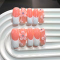 Handmade French Tip Square with 3D Flower Accent