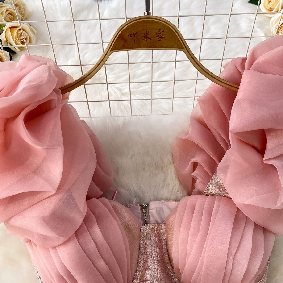 Blush Glam Ruffle Sleeve Mini Dress