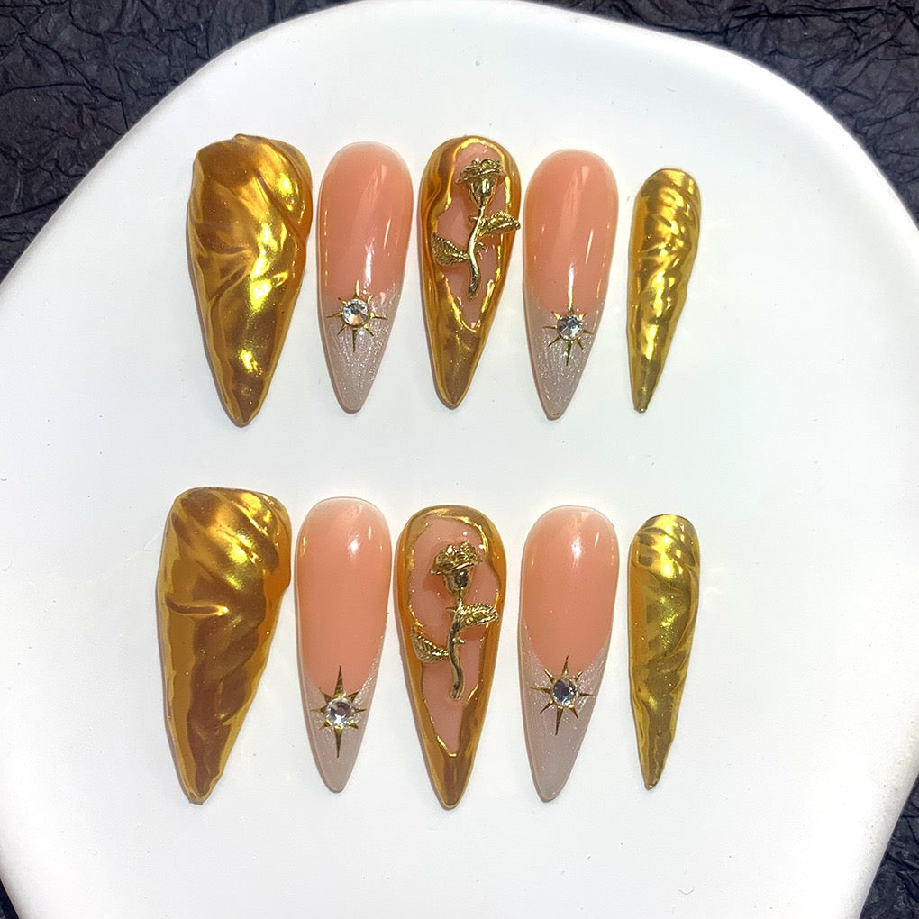 Goldie handmade press on nails -Stiletto