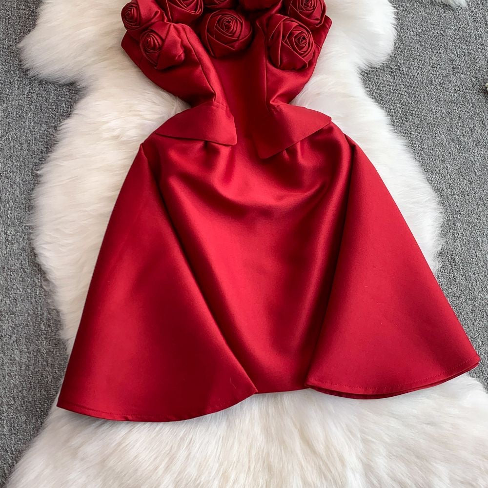 Rosette Romance Satin Mini Dress