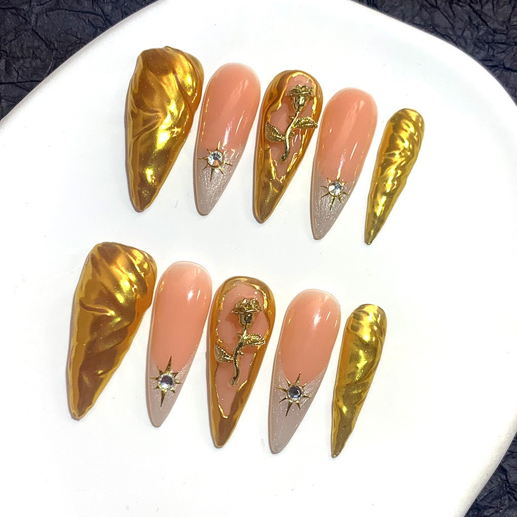 Goldie handmade press on nails -Stiletto