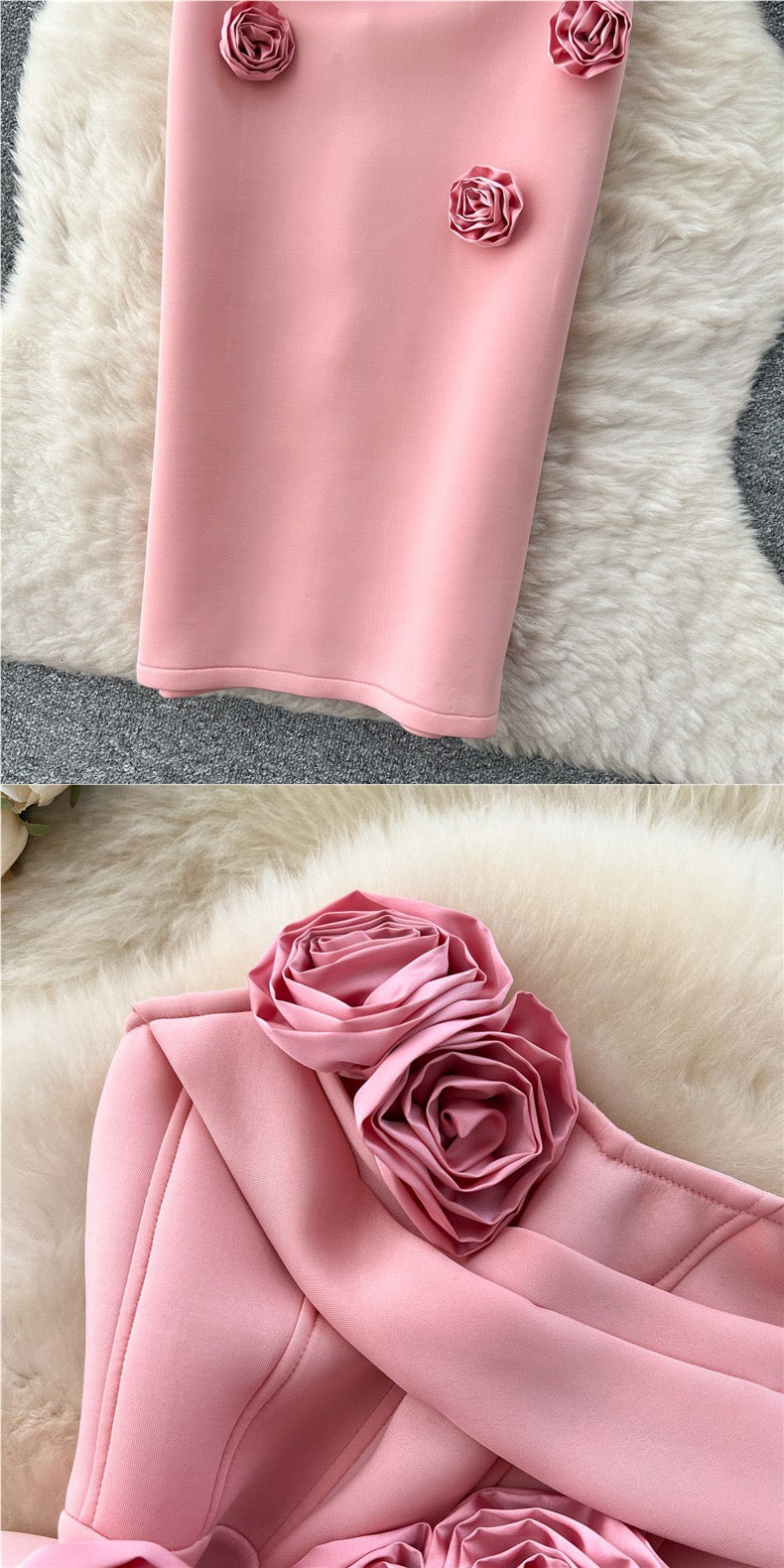 Elegant 3D Rose Strapless Midi Dress