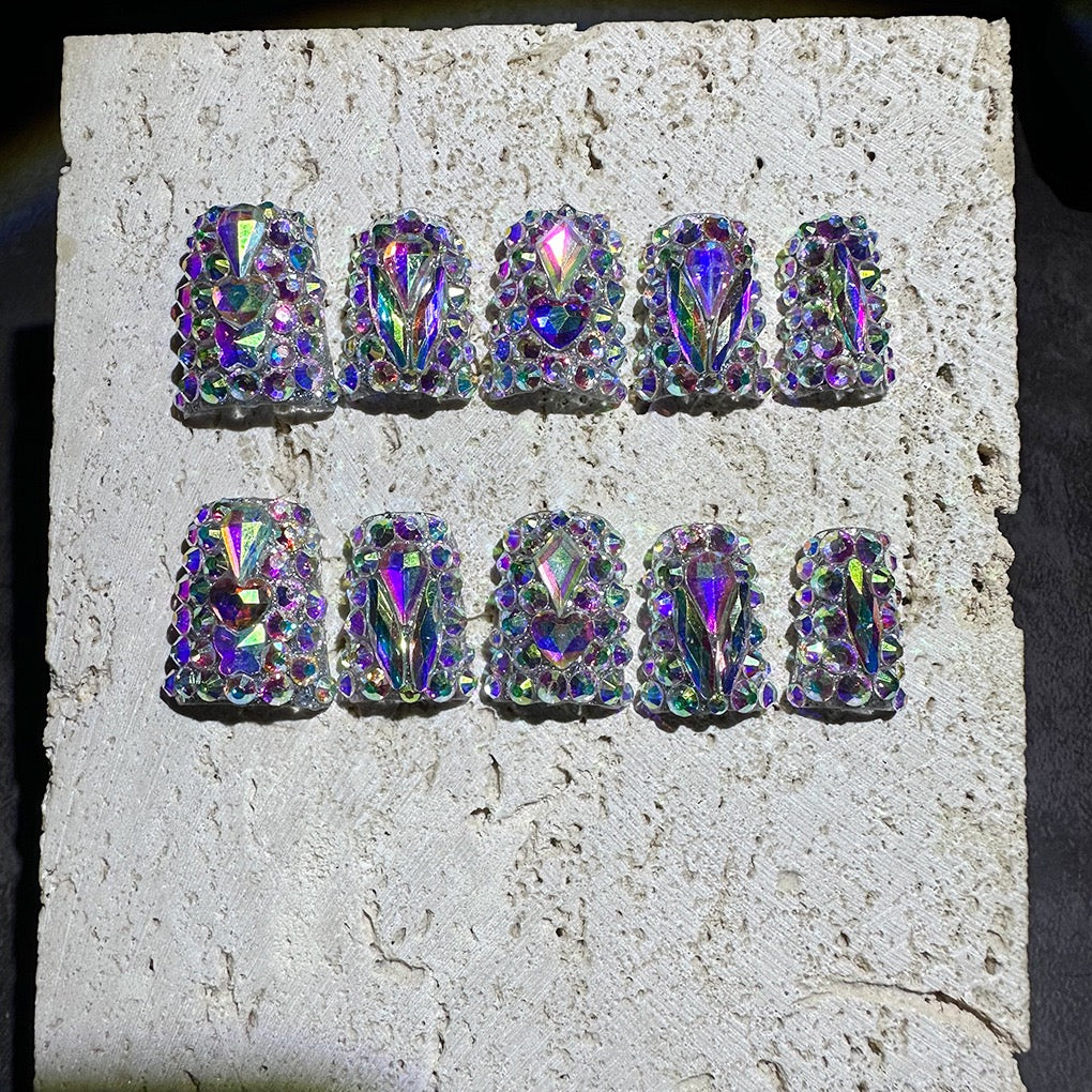 Handmade Full Rhinestone Acrylic Press-On Nails – Luxury Crystal Encrusted Set