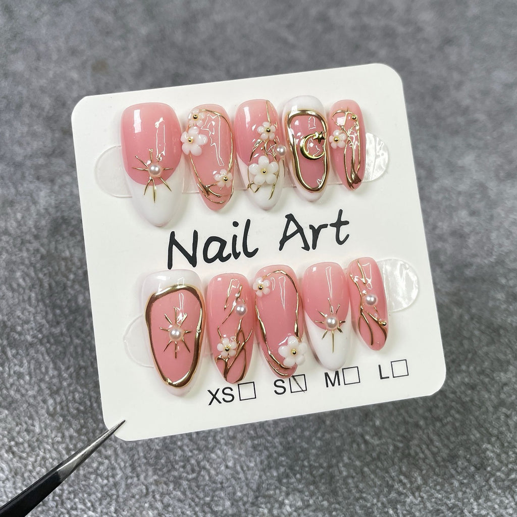 Encrusted Nude Acrylic Nails -Oval