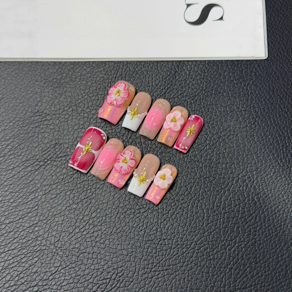 Pretty in pink 3D flower handmade acrylic personal nails