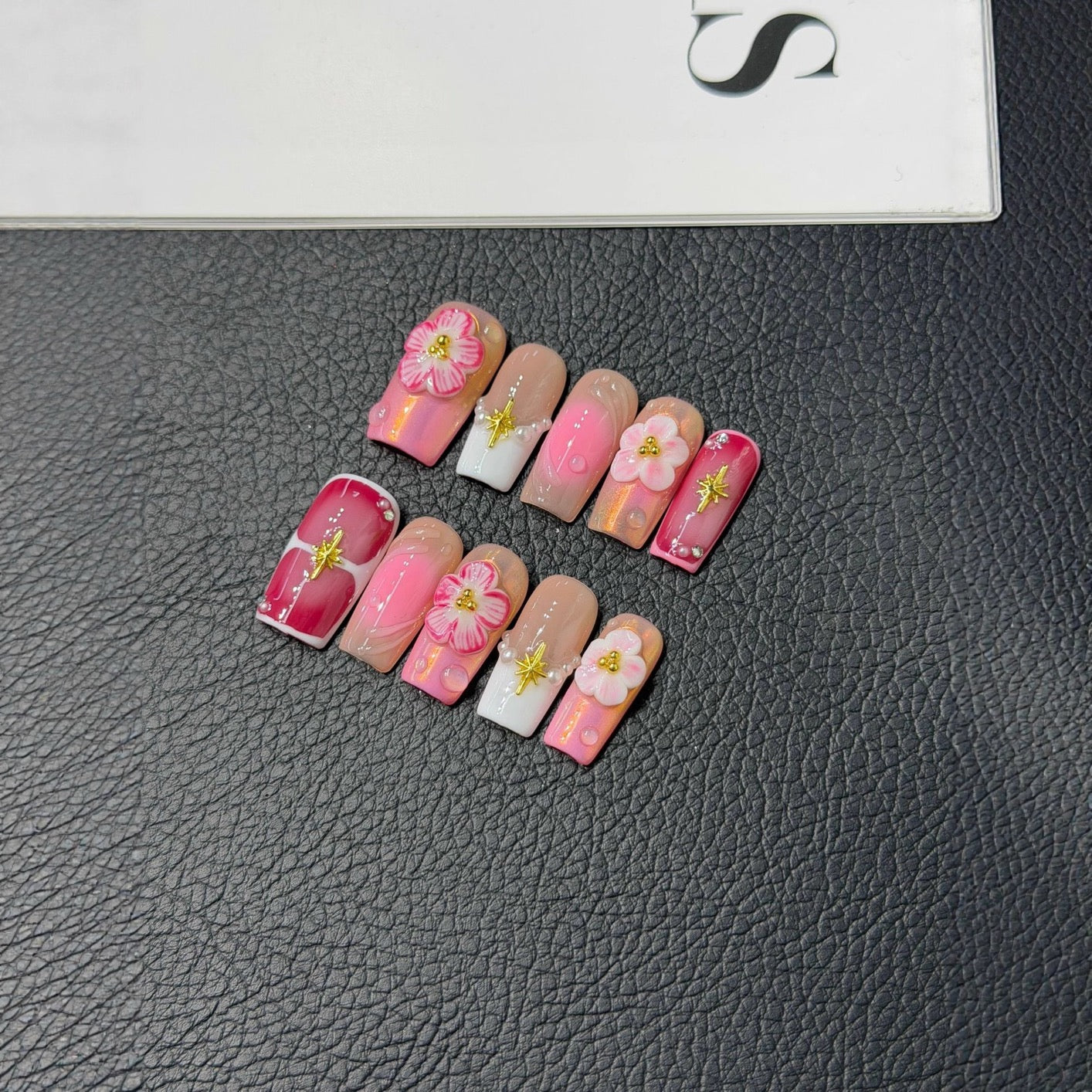 Pretty in pink 3D flower handmade acrylic personal nails