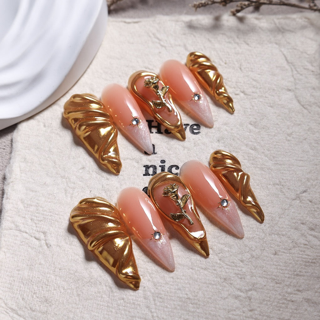 Goldie handmade press on nails -Stiletto