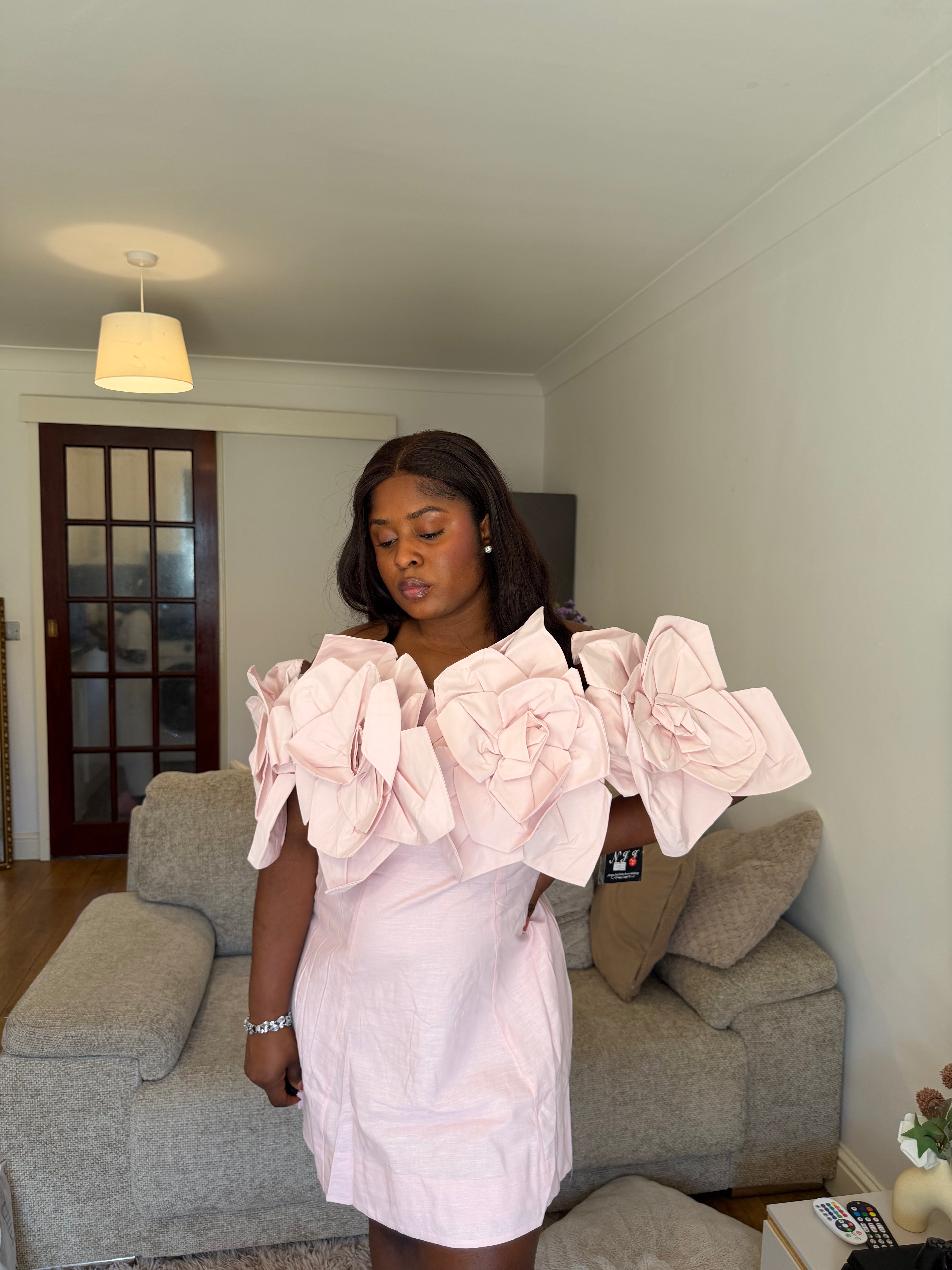 3D floral appliqué blooming roses dress